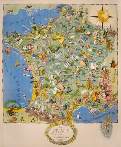 LA FRANCE TOURISTIQUE ET GASTRONOMIQUE.  Original Vintage Food Poster