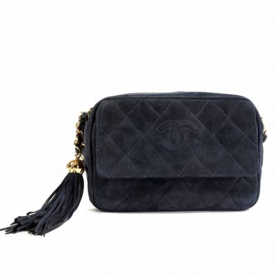 Authentic Chanel Navy Suede Camera Bag