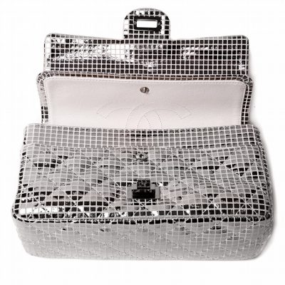 Authentic Chanel Silver Matrix Medium Double Flap Bag