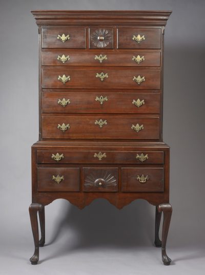Queen Anne Carved Cherrywood Flat-Top High-Chest-of-Drawers