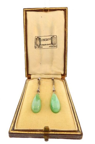 Liberty & Co. Platinum Gold Diamond & Jadeite Earrings