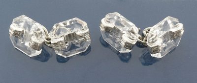 French Art Deco Platinum Rock Crystal Diamond Cufflinks