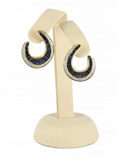 18kt Yellow Gold Sapphire & Diamond Earrings