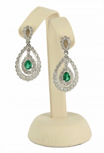 18kt White Gold Emerald & Diamond Earrings