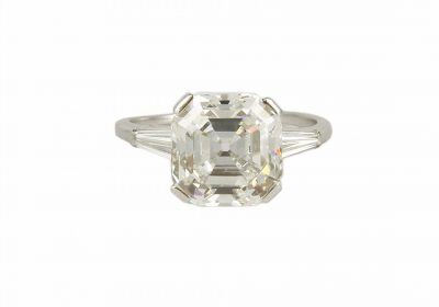 Platinum Antique Asscher Cut Diamond Ring