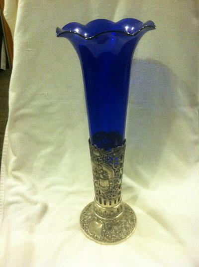 Silver Vase with Cobalt Blue Glass Liner