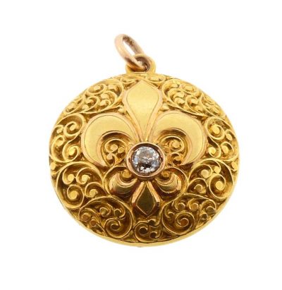 Victorian 18K Gold & Diamond Fleur-de-Lis Locket
