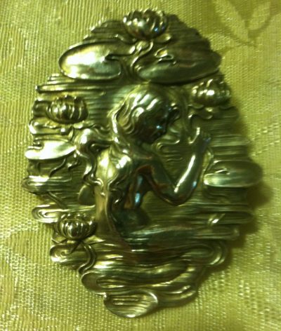 Sterling Unger Brothers Pin/Brooch with Nymph and Water Lilies