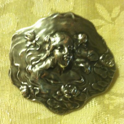 Sterling Unger Brothers Pin/Brooch of a Woman's Head Surrounded by Waterlilies