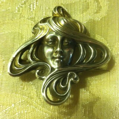 Sterling Unger Brothers Pin/Brooch of a Woman's Head with Flowing Hair