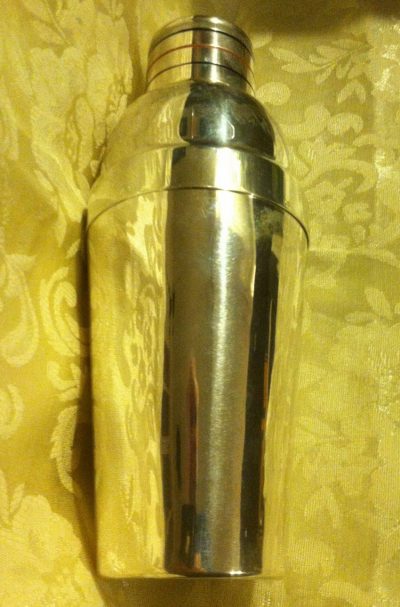 Silver Cocktail Shaker with Black and Red Enamel