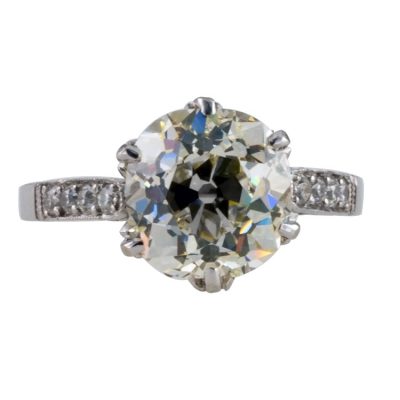 3.02 Carats Old Cushion-Cut Diamond Solitaire Ring