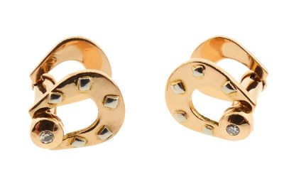 French 18K Gold & Diamond Snaffle Cufflinks