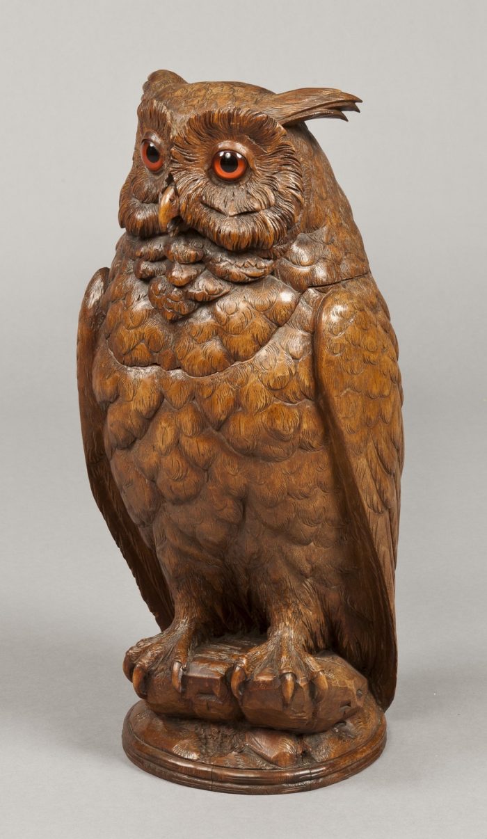 A Black Forest Carved Horned Owl of Exceptional Size Attributable to Arnold Ruef of Brienz