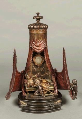 A Very Fine & Rare Viennese Bronze Musical Box Table Lamp Of an Erotic Nature By Franz Bergman