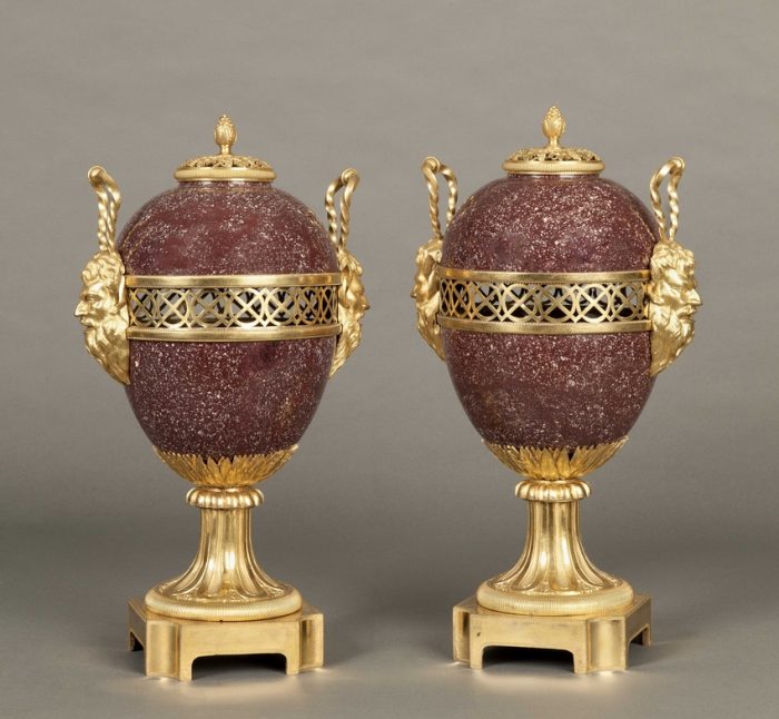 A Fine Pair of Porphyry Lidded Urns Of the Napoleon III Period