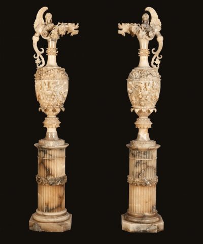A Pair of Monumental Vases on Pedestals in the Neo-Renaissance Manner