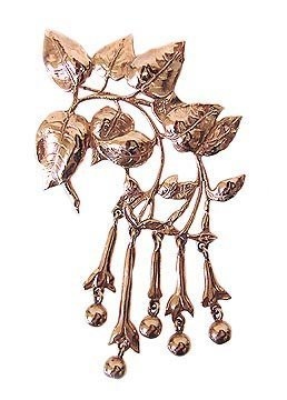 CINI 14K Gold Large Floral Brooch With Drops