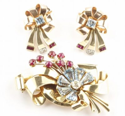 Retro Brooch and Earring Ensemble