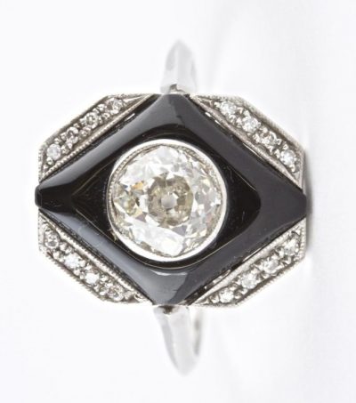Art Deco Diamond and Onyx Platinum Ring