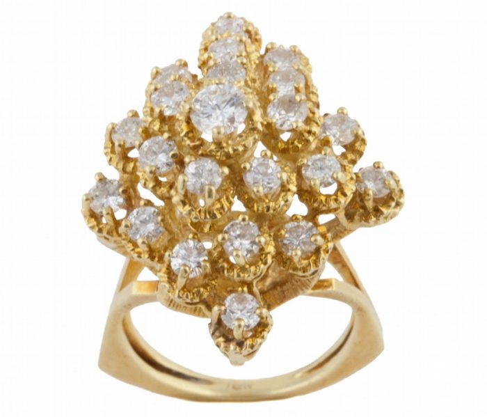 Honeycomb Diamond and Gold Ring