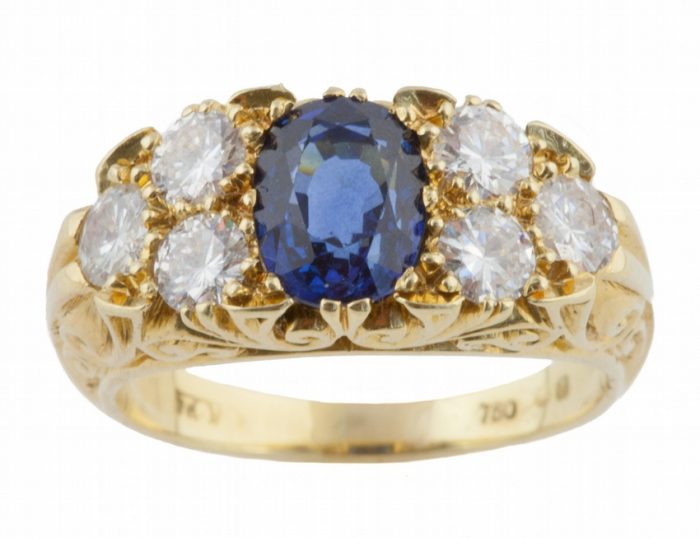 Intricate Sapphire and Diamond 18k Ring