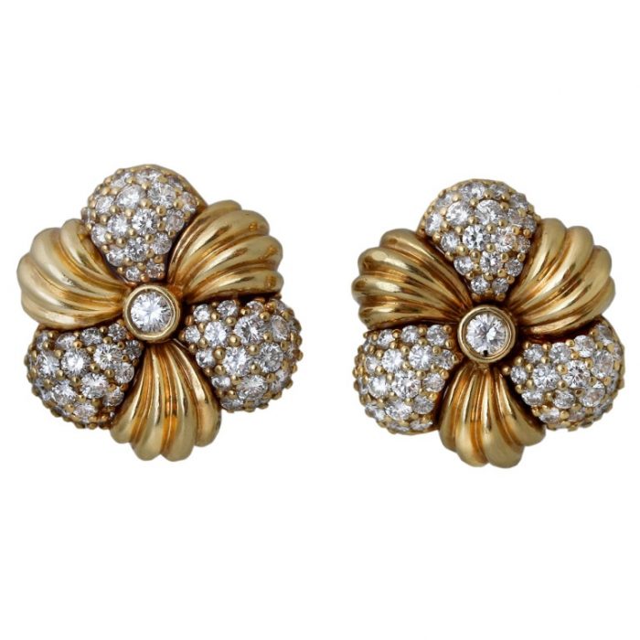 HAMMERMAN BROS. Diamond and Gold Flower Motif Earrings