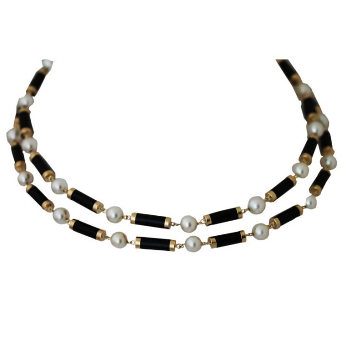 Long Onyx and Pearl Necklace