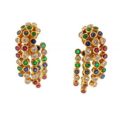 Chaumet 18K Diamond Ruby Sapphire Emerald Earrings