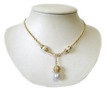Doris Panos 18K Gold Pearl & Diamond Necklace 1995