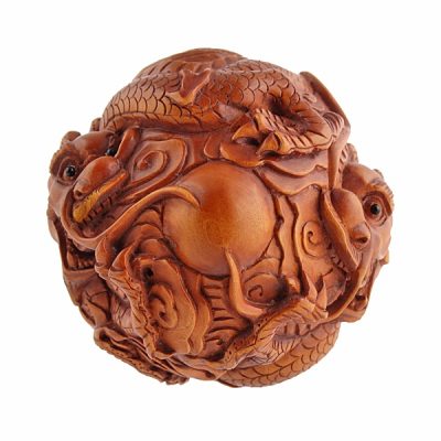 Japanese Meiji Carved Boxwood Dragon Ball