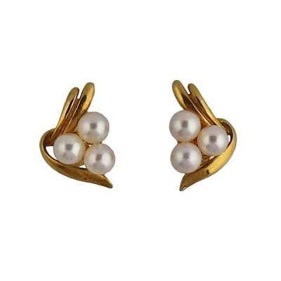 18K Gold Mikimoto Cultured Pearl Pierced Earrings
