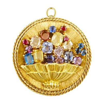 Multi Colored Sapphire Gold Pendant
