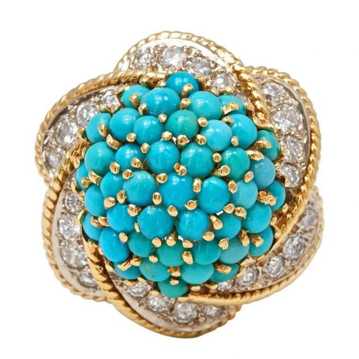Fabulous Turquoise and Diamond Gold Ring