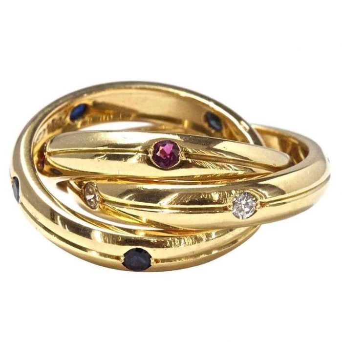 Cartier Trinity Ruby Sapphire Diamond Gold Ring