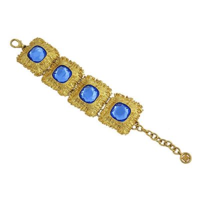 Vintage Givenchy Blue Rhinestone Costume Link Bracelet
