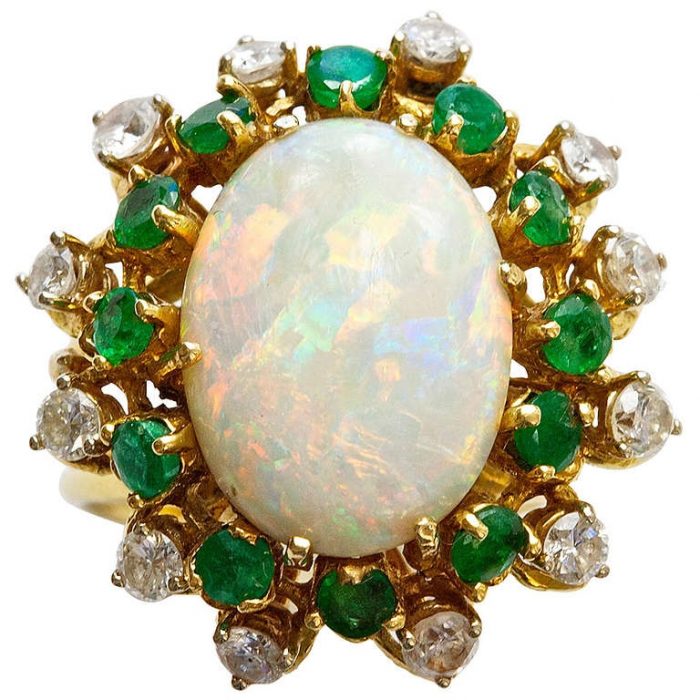 Opal Emerald and Diamond Ring