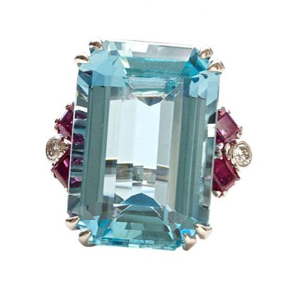 Aquamarine Ruby Diamond Ring