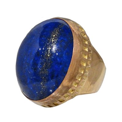 Etruscan Style 14K Rose Gold Lapis Lazuli Men's Ring