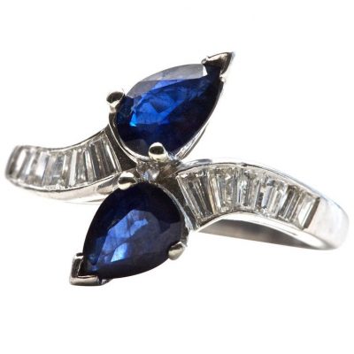 Classic Sapphire Diamond Crossover Platinum Ring