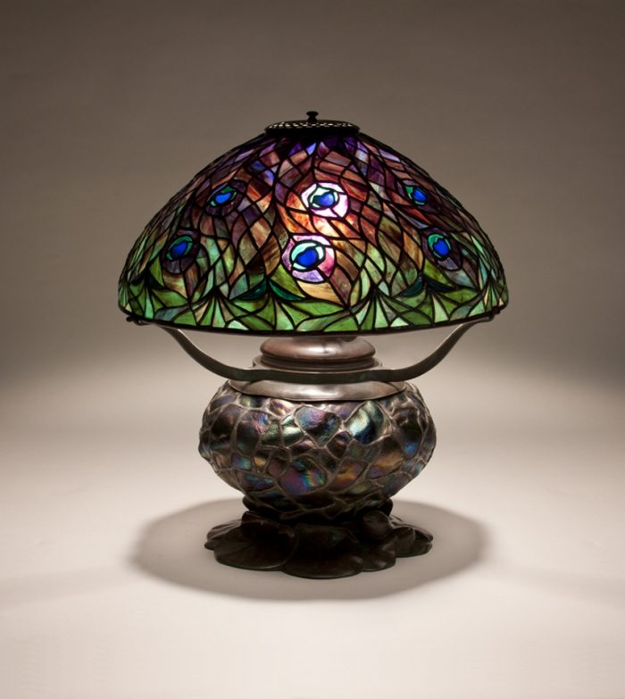 Early Tiffany Studios Peacock Table Lamp