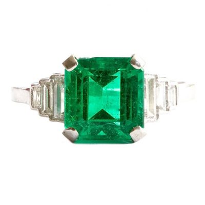 Colombian Emerald Diamond Platinum Ring