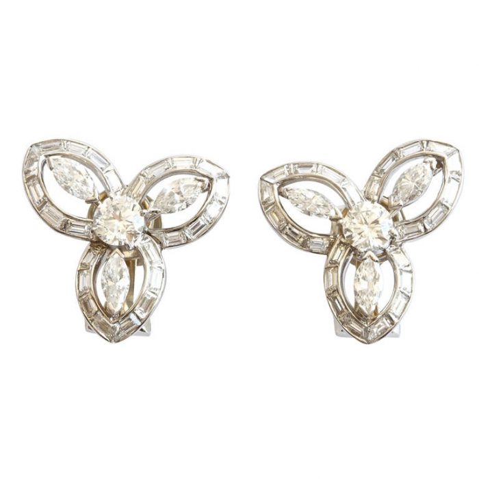 Trabert and Hoeffer Mauboussin Diamond Platinum Earrings