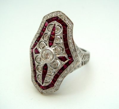 18K White Gold Diamond and Ruby Ring