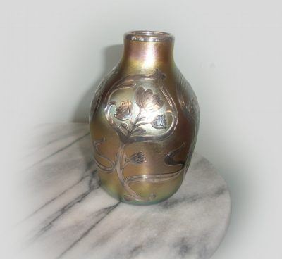 Quezal Sterling Silver Overlay Vase