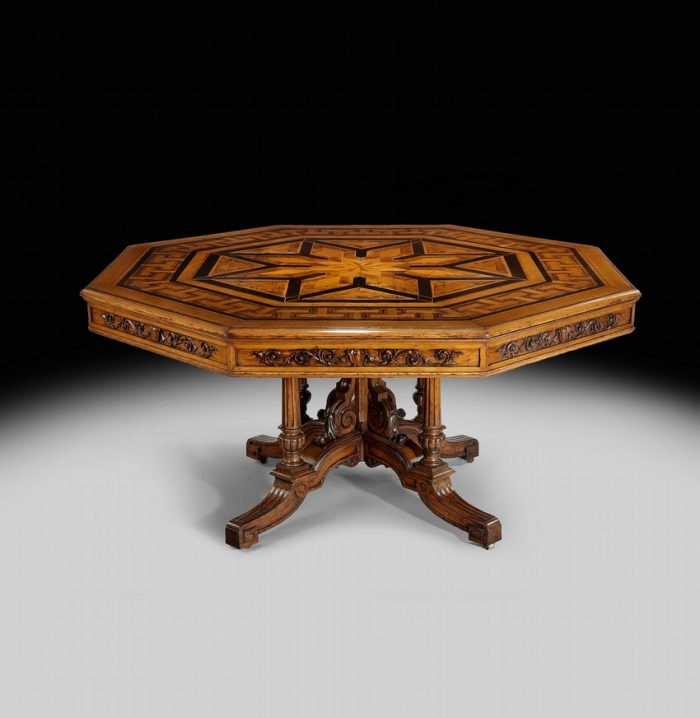 A superb 19th century oak & parquetry veneered top Centre Table