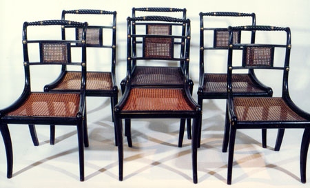 A set of six English Regency Ebonized Side Chairs