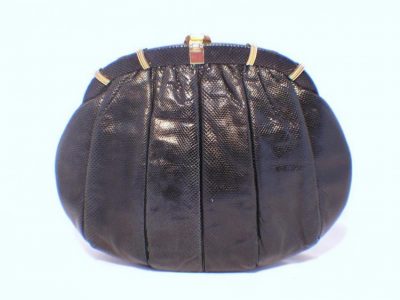 Judith Leiber Black Lizard Leather Oval Clutch