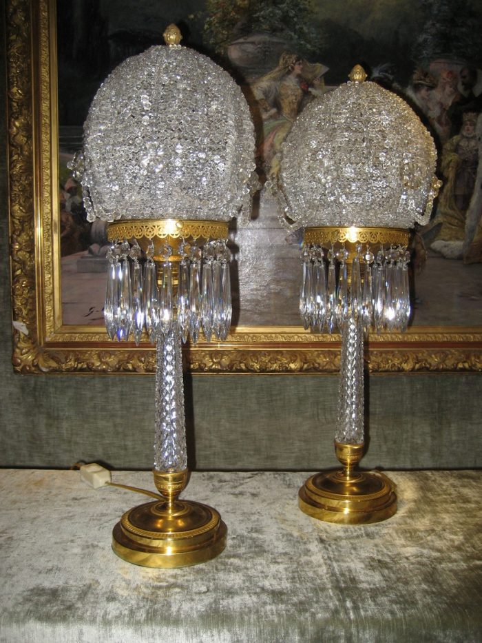 Pair of Magnificent crystal and bronze lamps