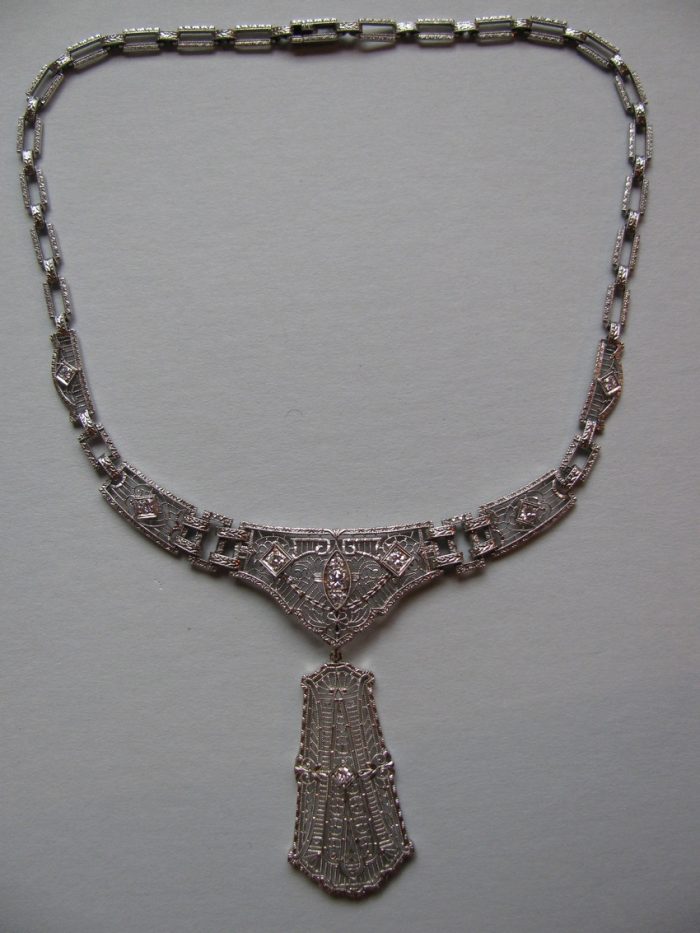 Platinum on 14k filigree diamond necklace